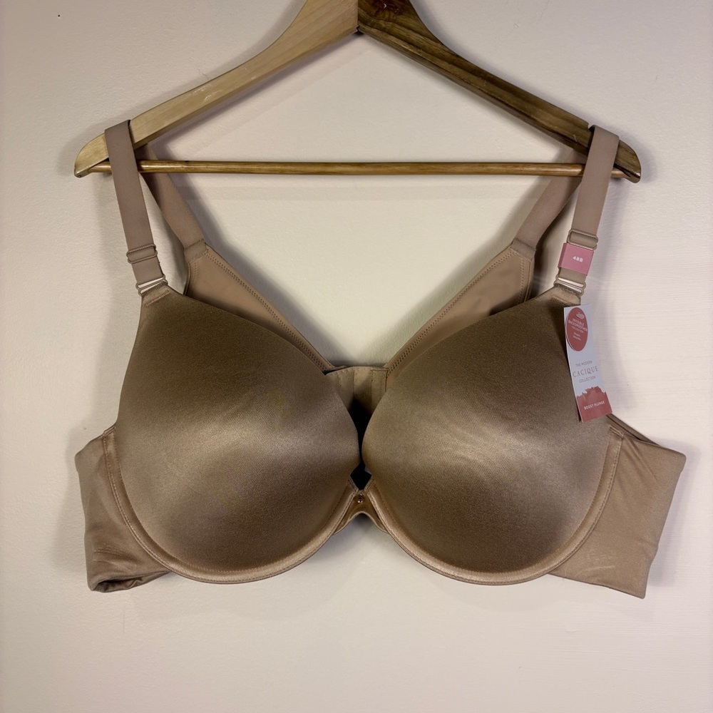 Cacique Nude Beige Boost Push Up Plunge Bra Adjustable Straps